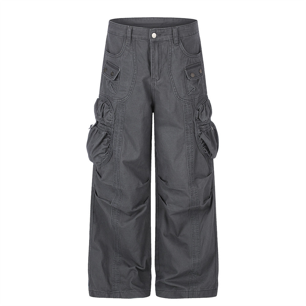Men's  Retro Workwear Cargo Pants Loose Fit Multi-Pocket Straight Leg Casual Trousers