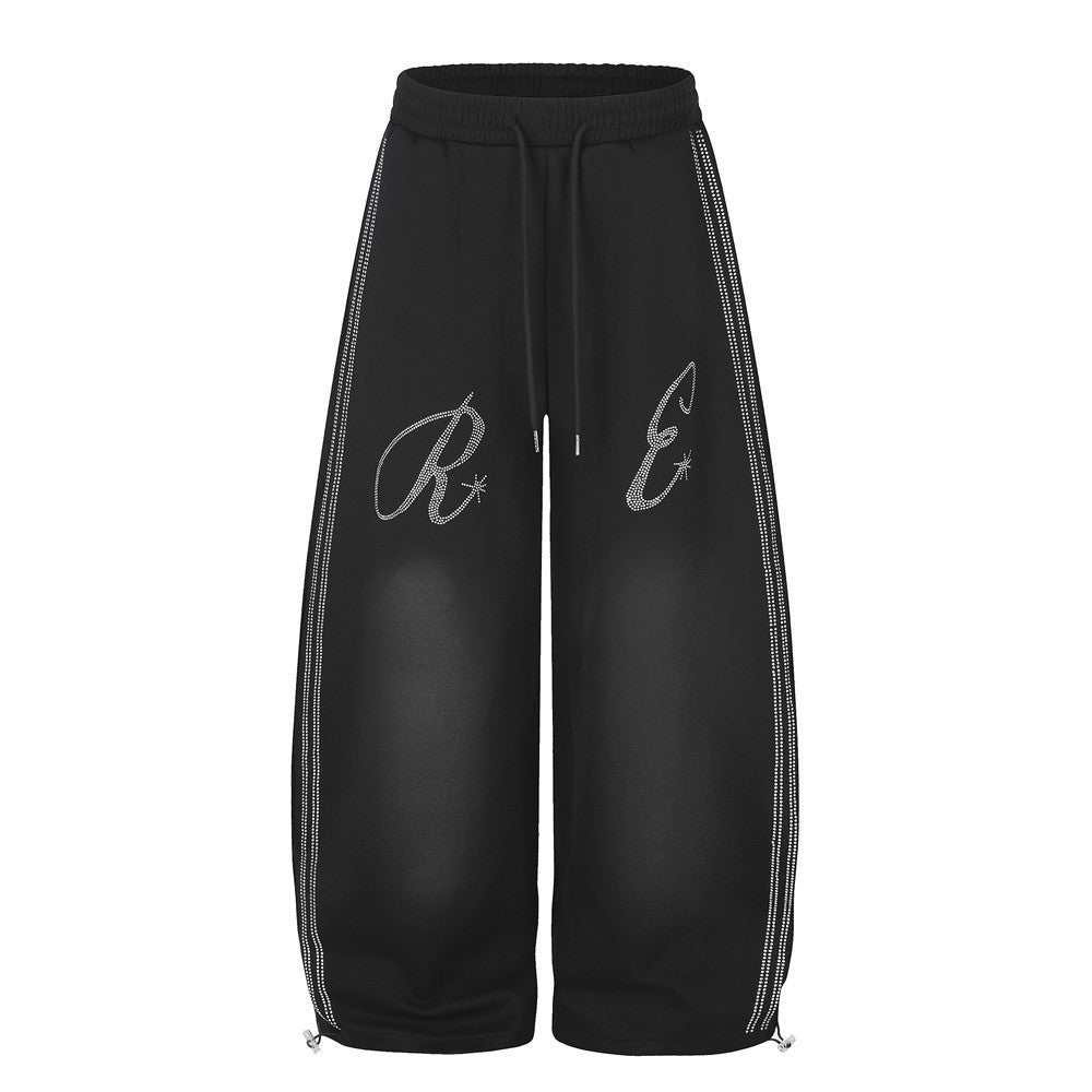 Rhinestone Letter Wide Leg Oversized Men's Casual Pants