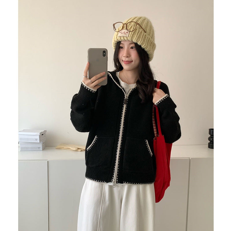 Hooded zipper loose sweater