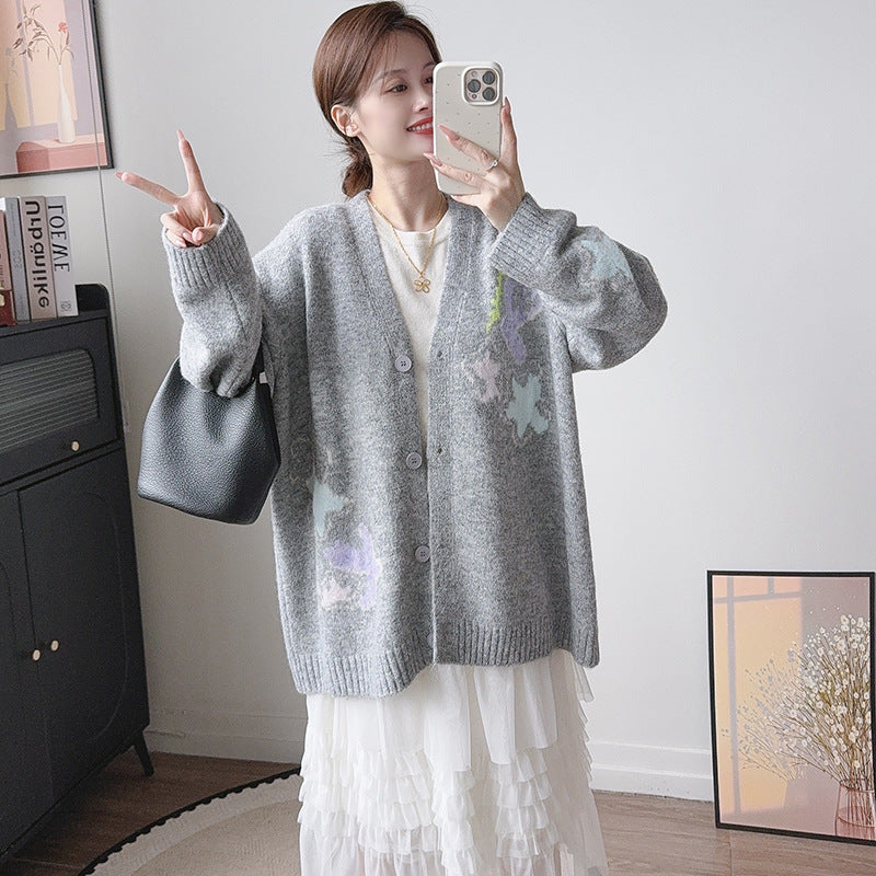 Jacquard V-neck sweater