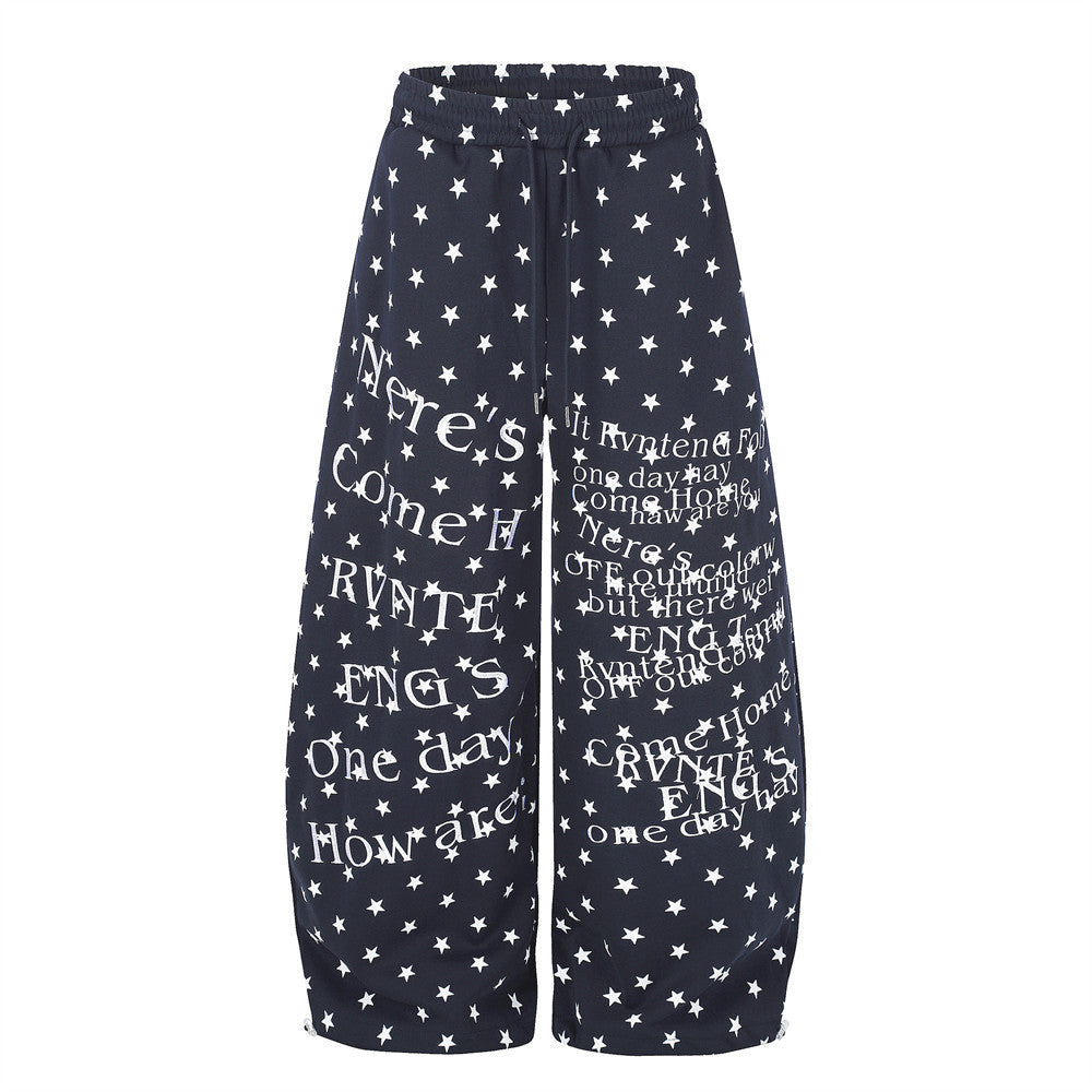 Men's Hip Hop Loose Wide-Leg Pants All-Over Star Letter Print Casual Sport Trousers