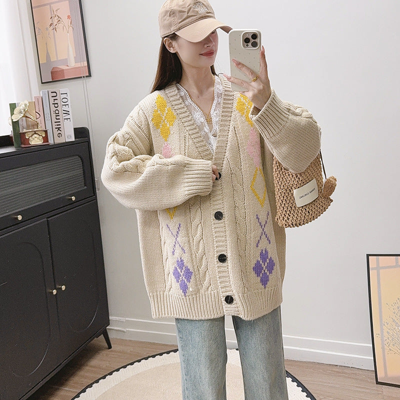 Lingge loose long sleeved sweater
