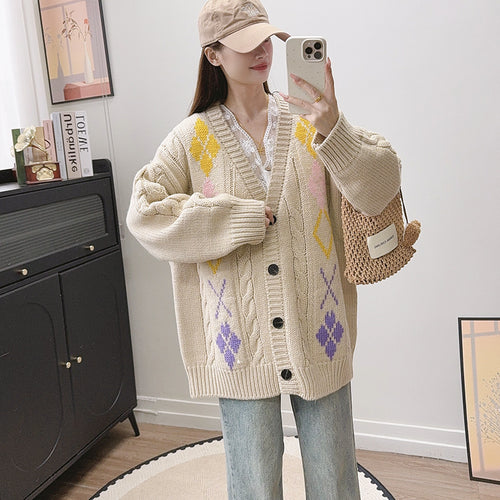 Lingge loose long sleeved sweater