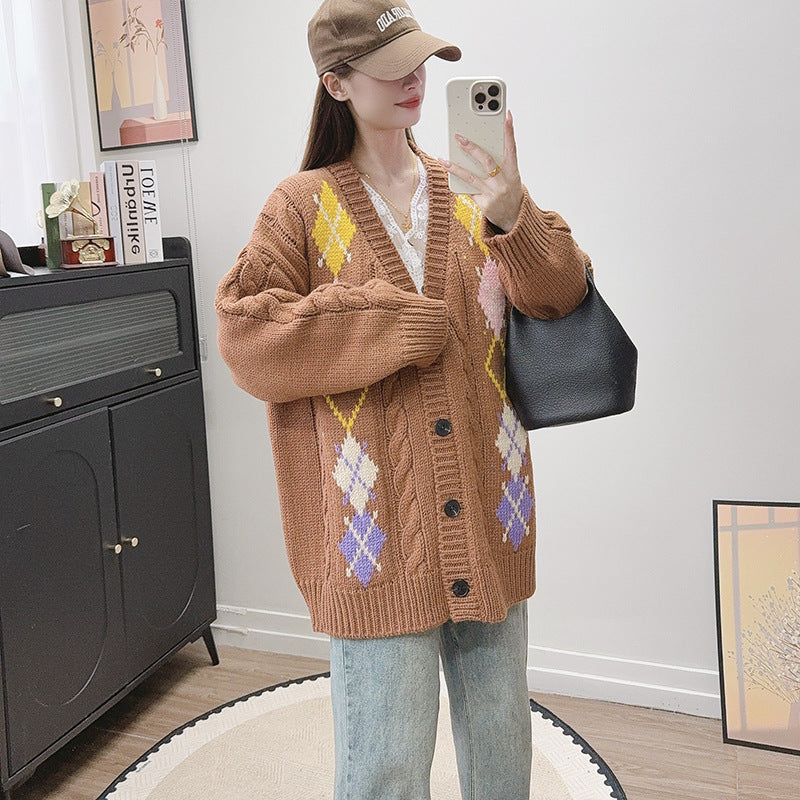 Lingge loose long sleeved sweater