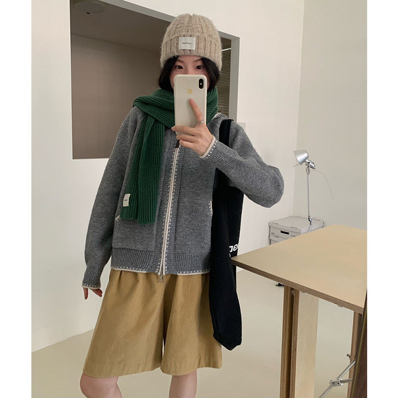 Hooded zipper loose sweater