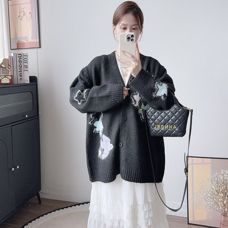 Jacquard V-neck sweater