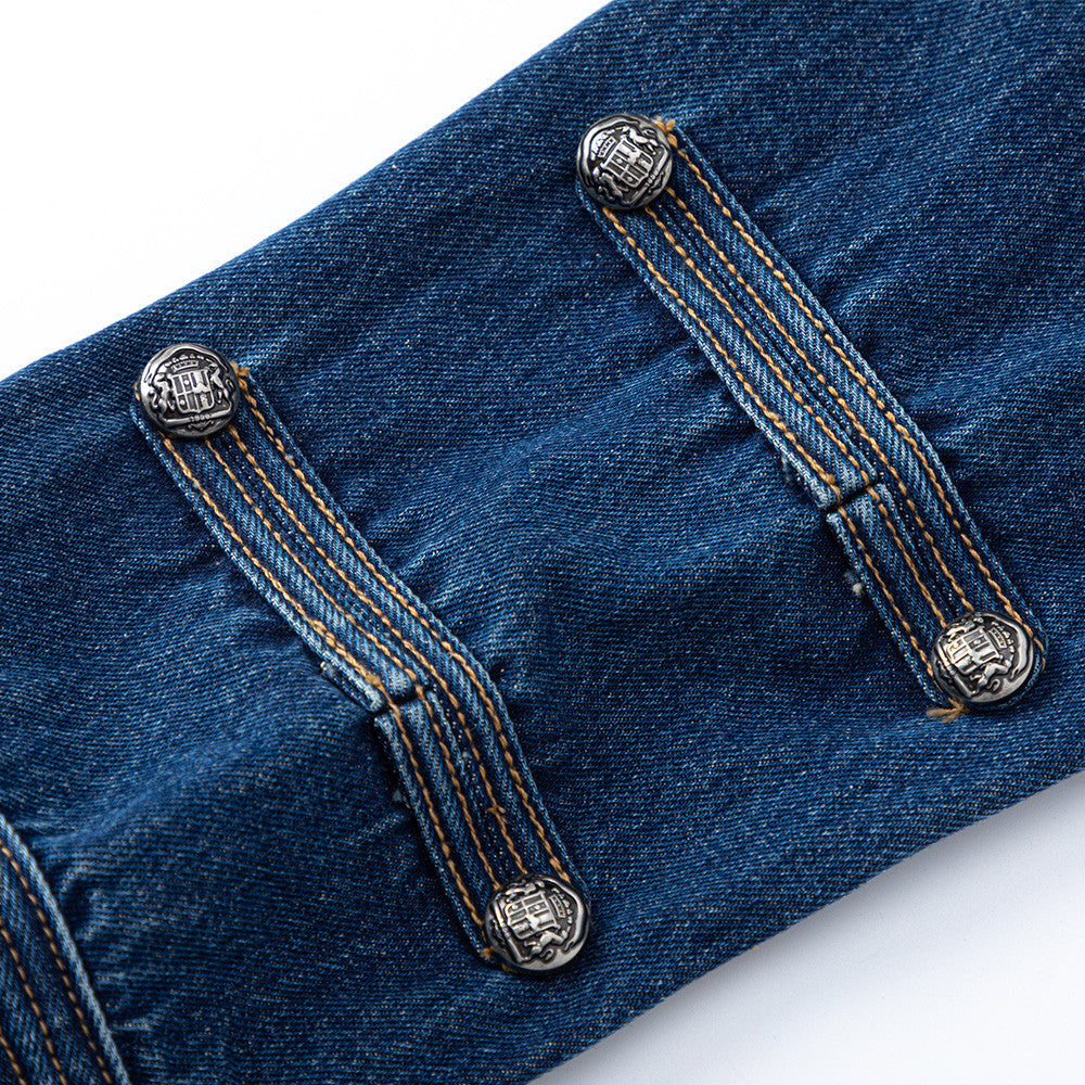 Men's Casual Denim Jacket with Button Closure and Stand Collar, Loose Fit