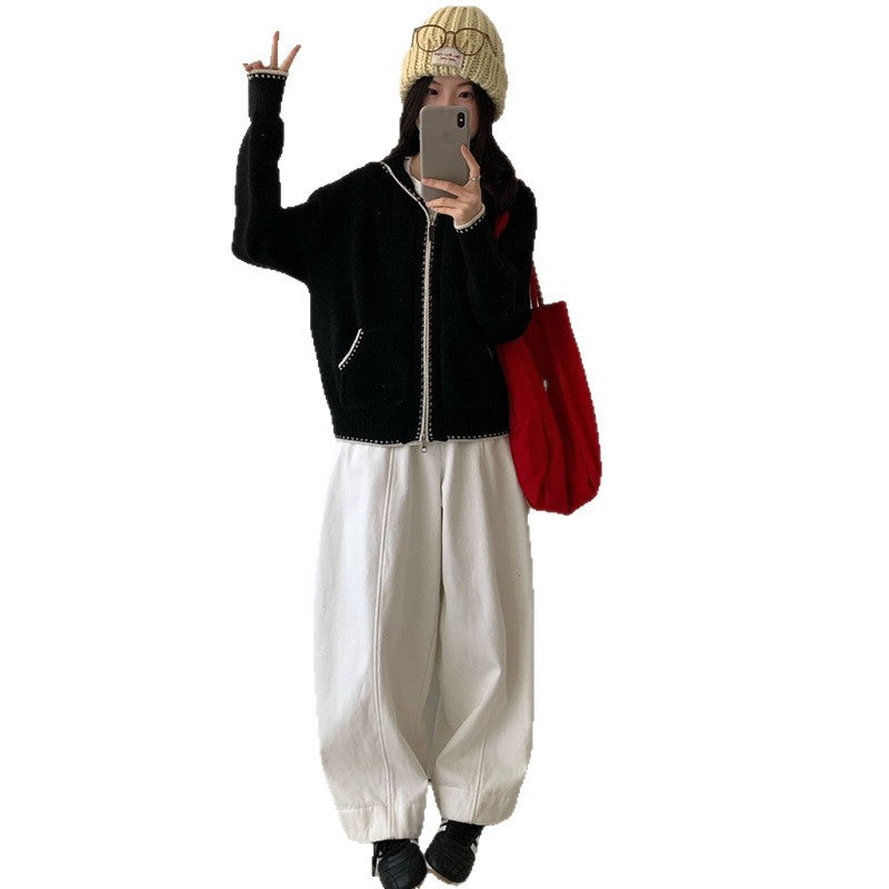 Hooded zipper loose sweater