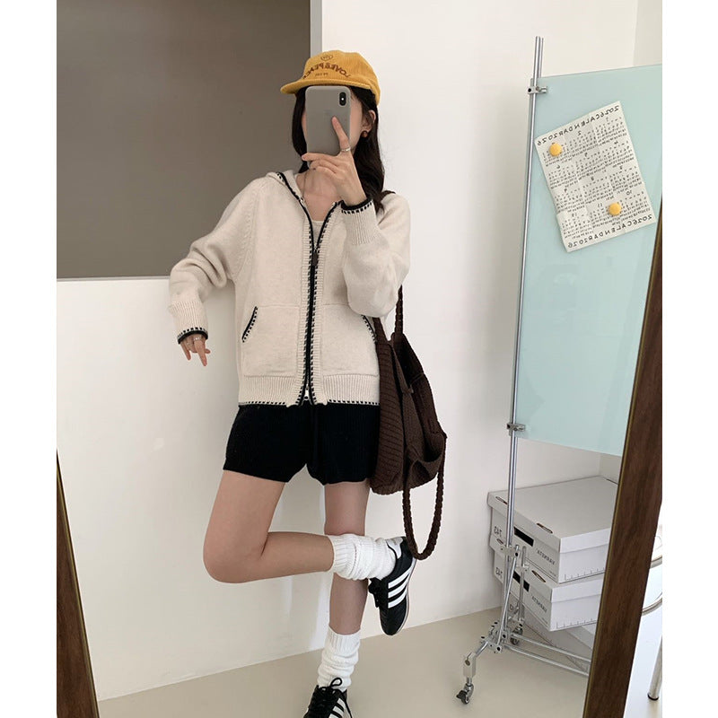Hooded zipper loose sweater