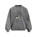 Street Punk Casual Vintage Distressed Letter Washed Long Sleeve Crew Neck Sweatshirt