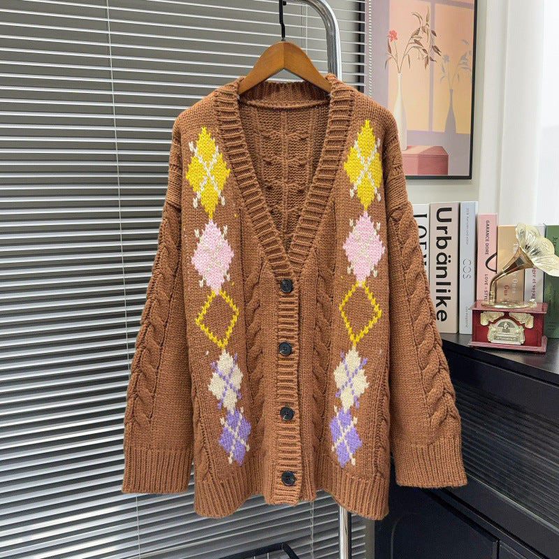 Lingge loose long sleeved sweater