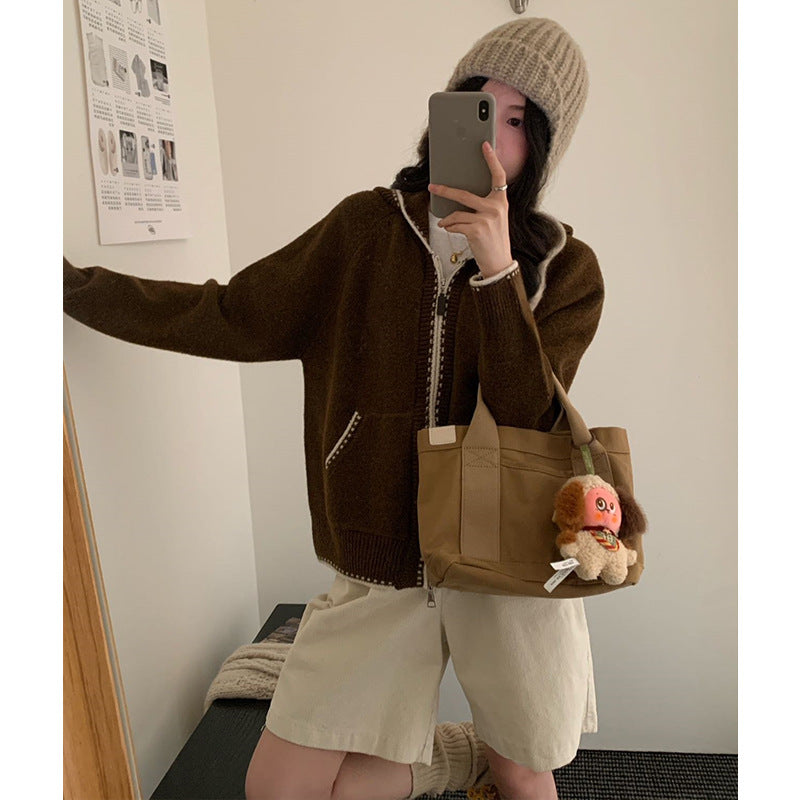 Hooded zipper loose sweater