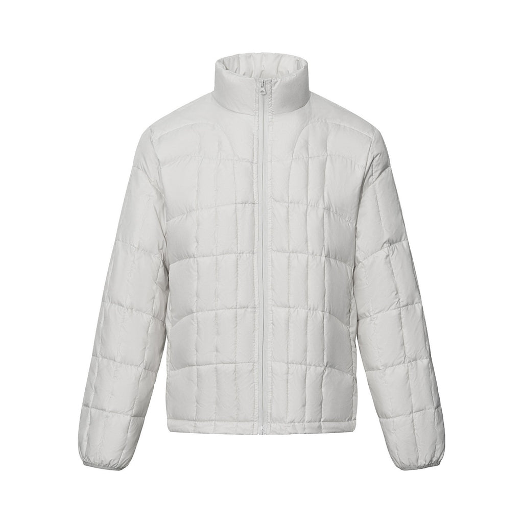 Men's Urban Down Filled Double Zipper Stand Collar Quilted Solid Color Jacket