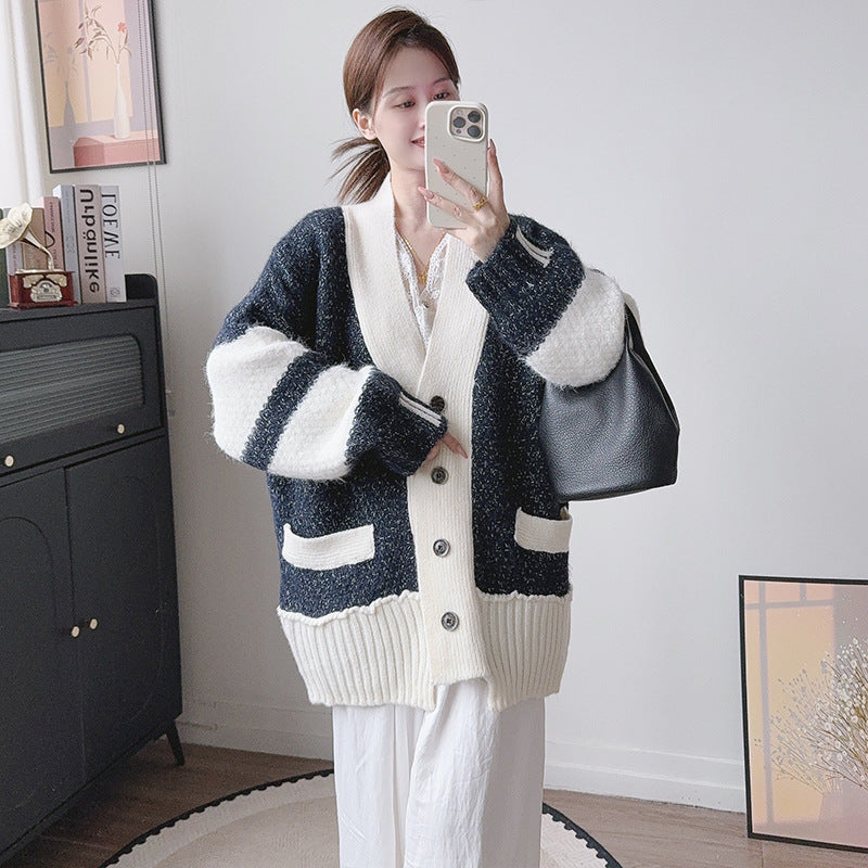 Loose single breasted long sleeved sweater