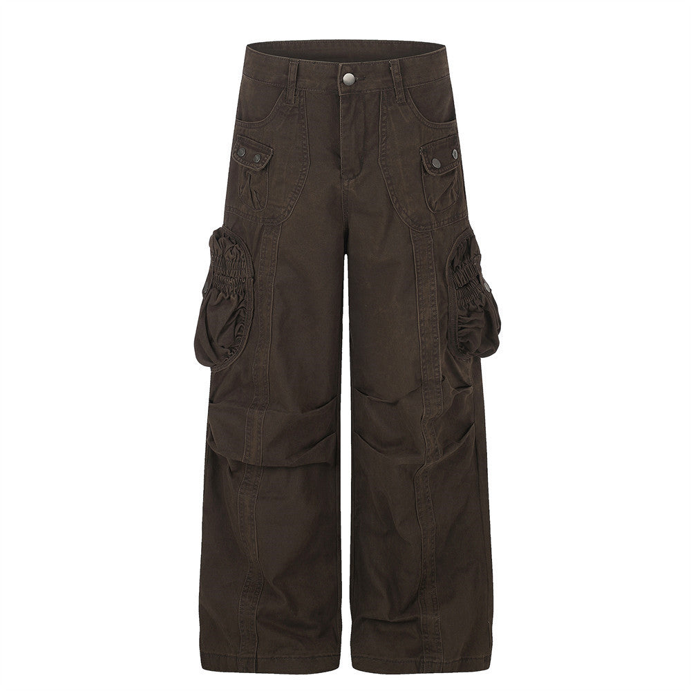 Men's  Retro Workwear Cargo Pants Loose Fit Multi-Pocket Straight Leg Casual Trousers