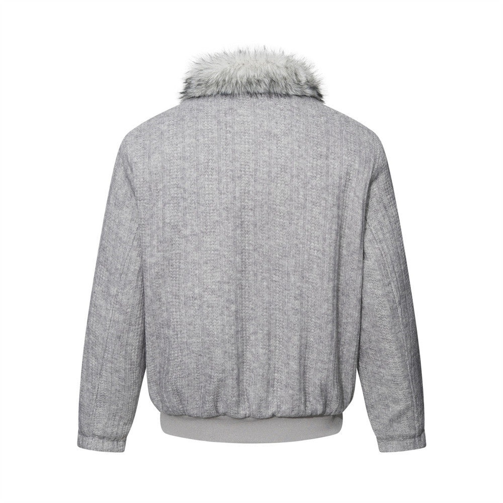 Quilted Cotton Jacket Double-Breasted High Neck Fur Collar Coat