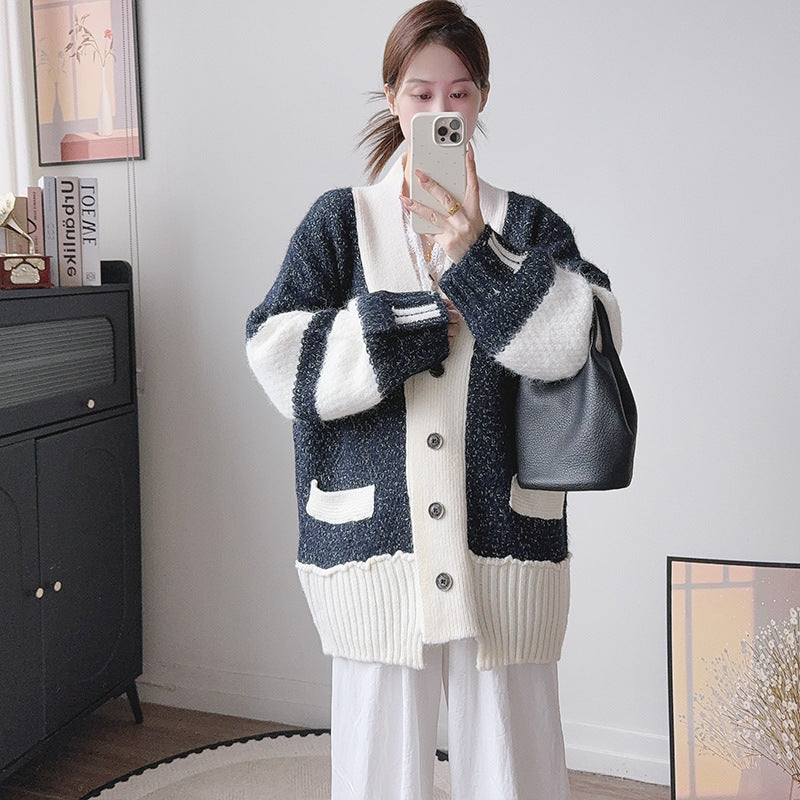 Loose single breasted long sleeved sweater