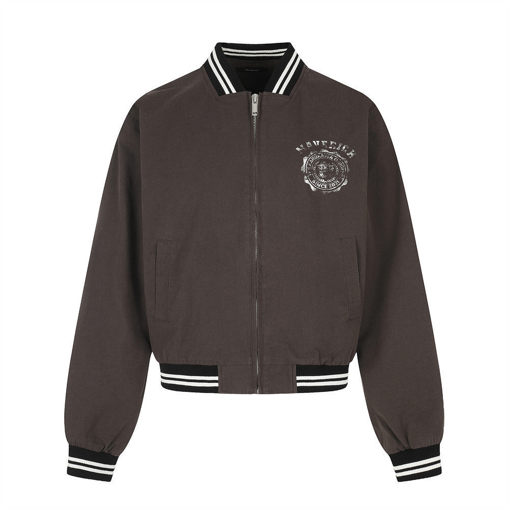 Men's Streetwear Vibe Zipper Stand Collar Cropped Loose Fit Baseball Jacket