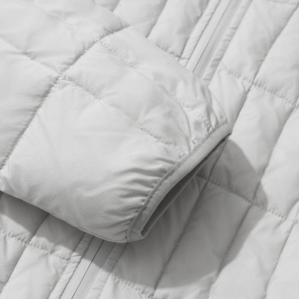 Men's Urban Down Filled Double Zipper Stand Collar Quilted Solid Color Jacket