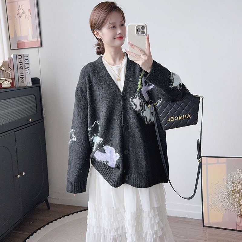 Jacquard V-neck sweater