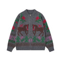 Euro Ethnic Jacquard Open Front Stand Collar Loose Fit Men's Knit Jacket