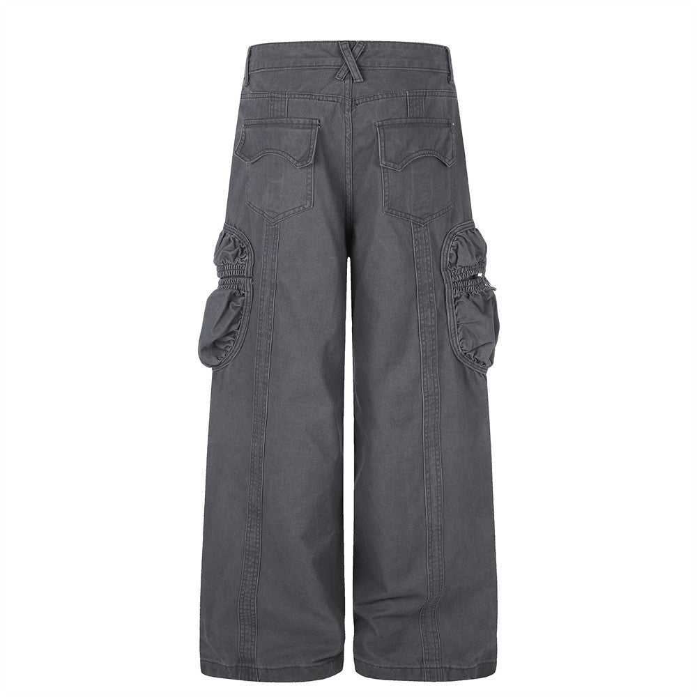 Men's  Retro Workwear Cargo Pants Loose Fit Multi-Pocket Straight Leg Casual Trousers