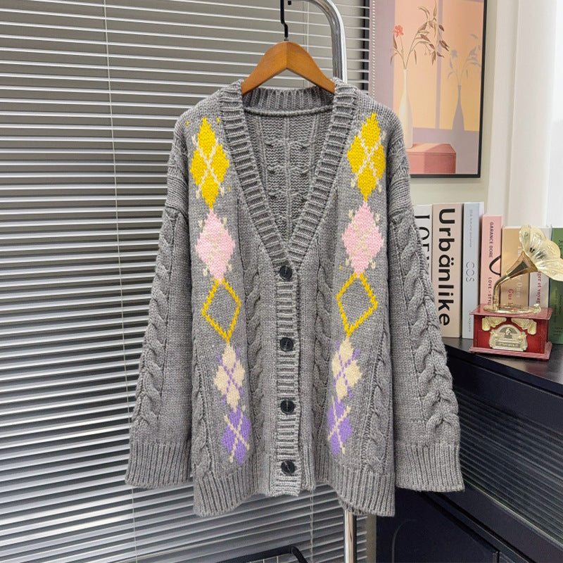 Lingge loose long sleeved sweater