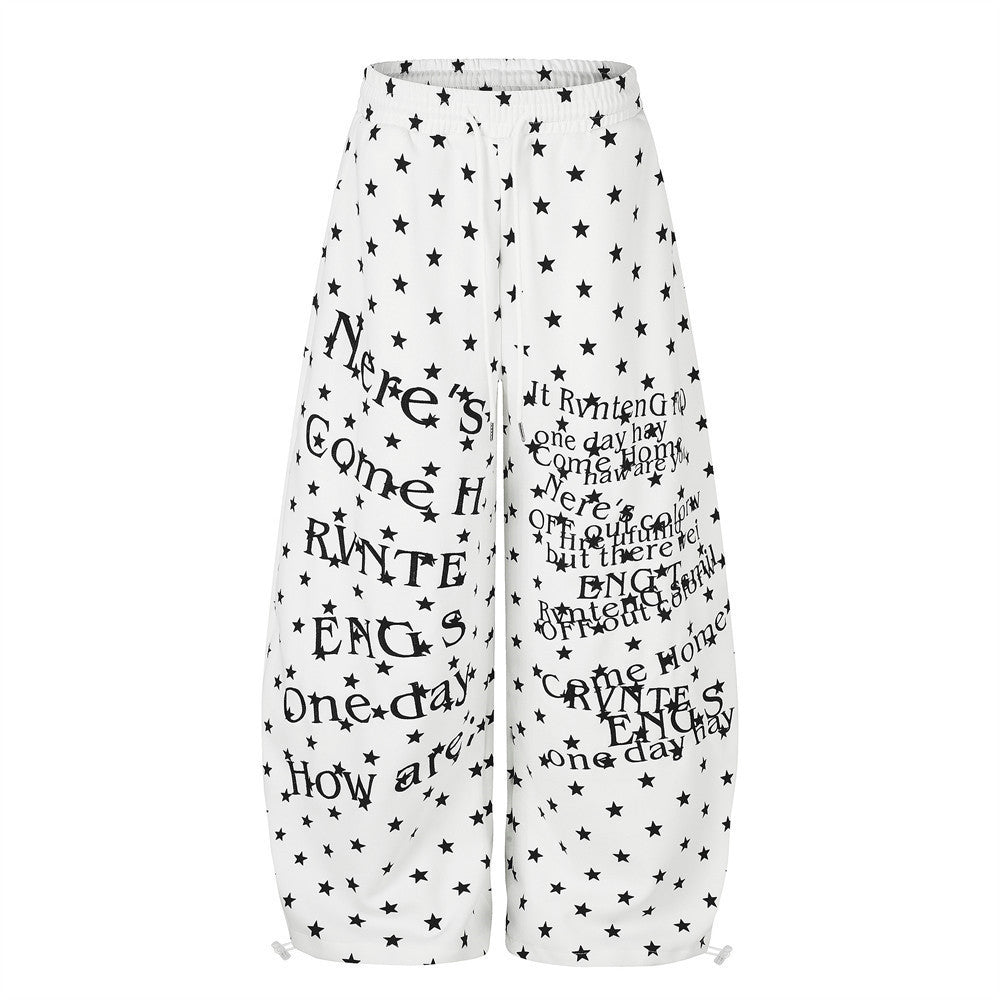 Men's Hip Hop Loose Wide-Leg Pants All-Over Star Letter Print Casual Sport Trousers