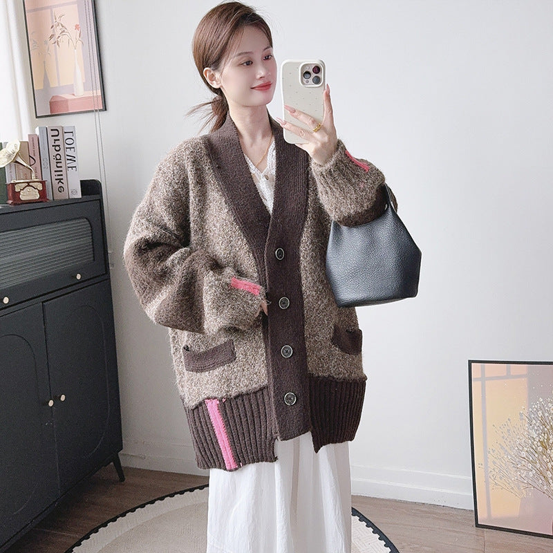 Loose single breasted long sleeved sweater