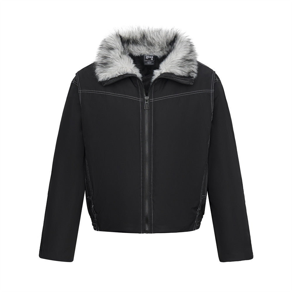 Men's Loose Fit Quilted Fur Collar Cotton Jacket Sport Casual Workwear Coat