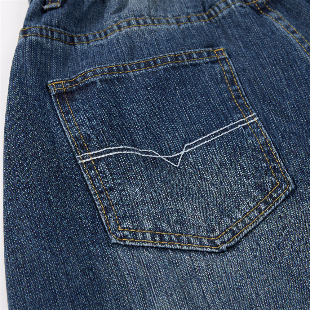 Men's Retro Washed Denim Carrot Pants, Oversized Wide Leg Long Jeans with Crease Detail