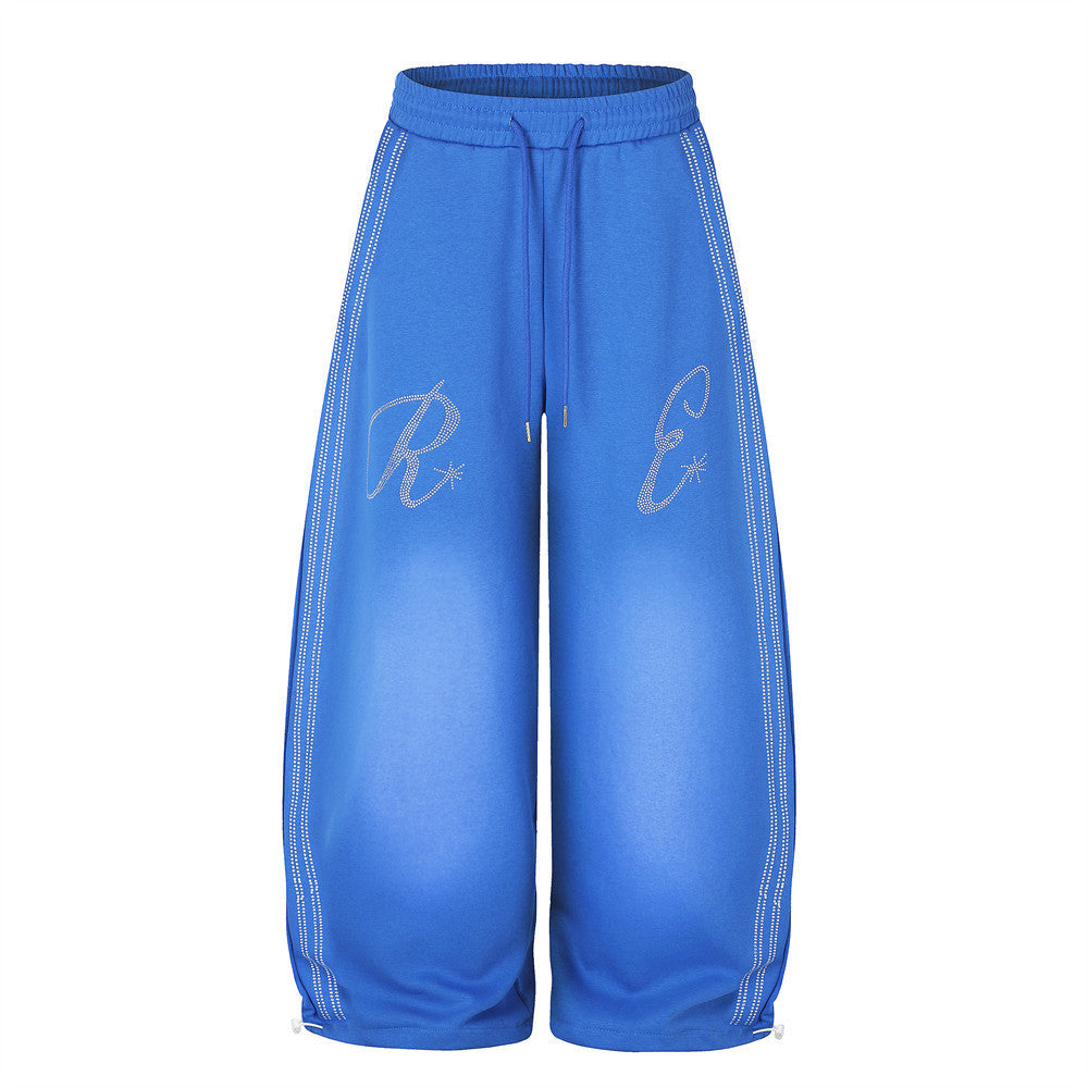 Rhinestone Letter Wide Leg Oversized Men's Casual Pants