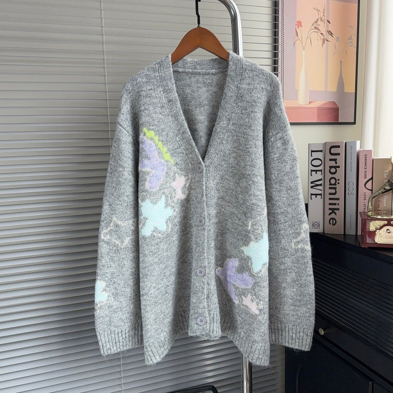 Jacquard V-neck sweater
